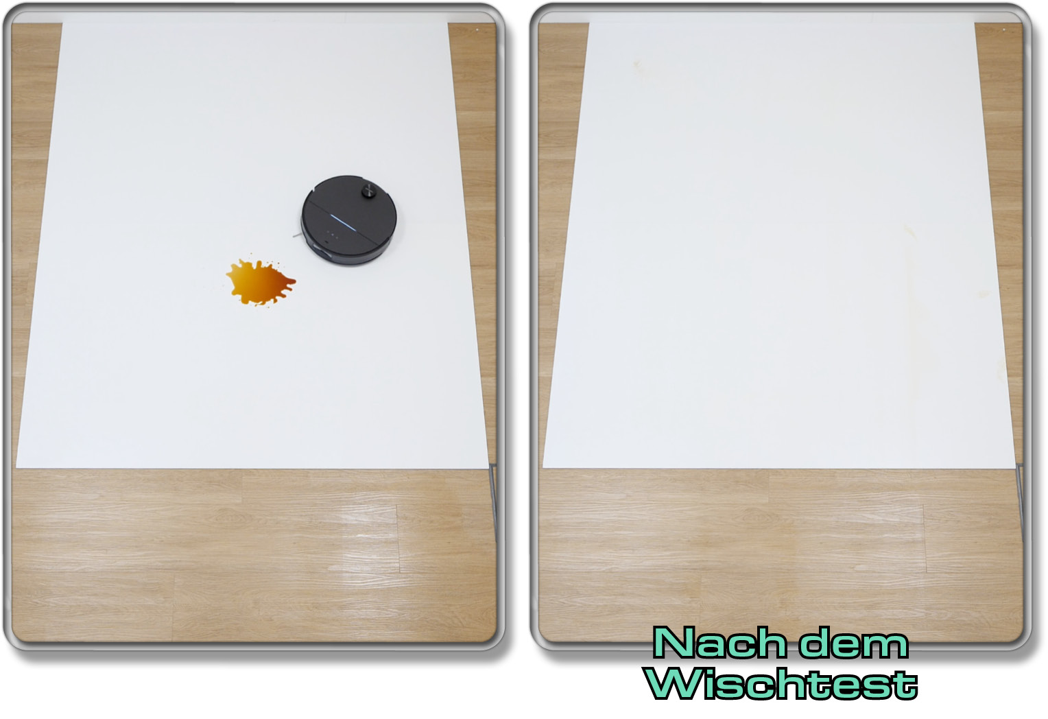 Der Roborock Saros 10 hat den Kaffeefleck erkannt und ihn aufgewischt