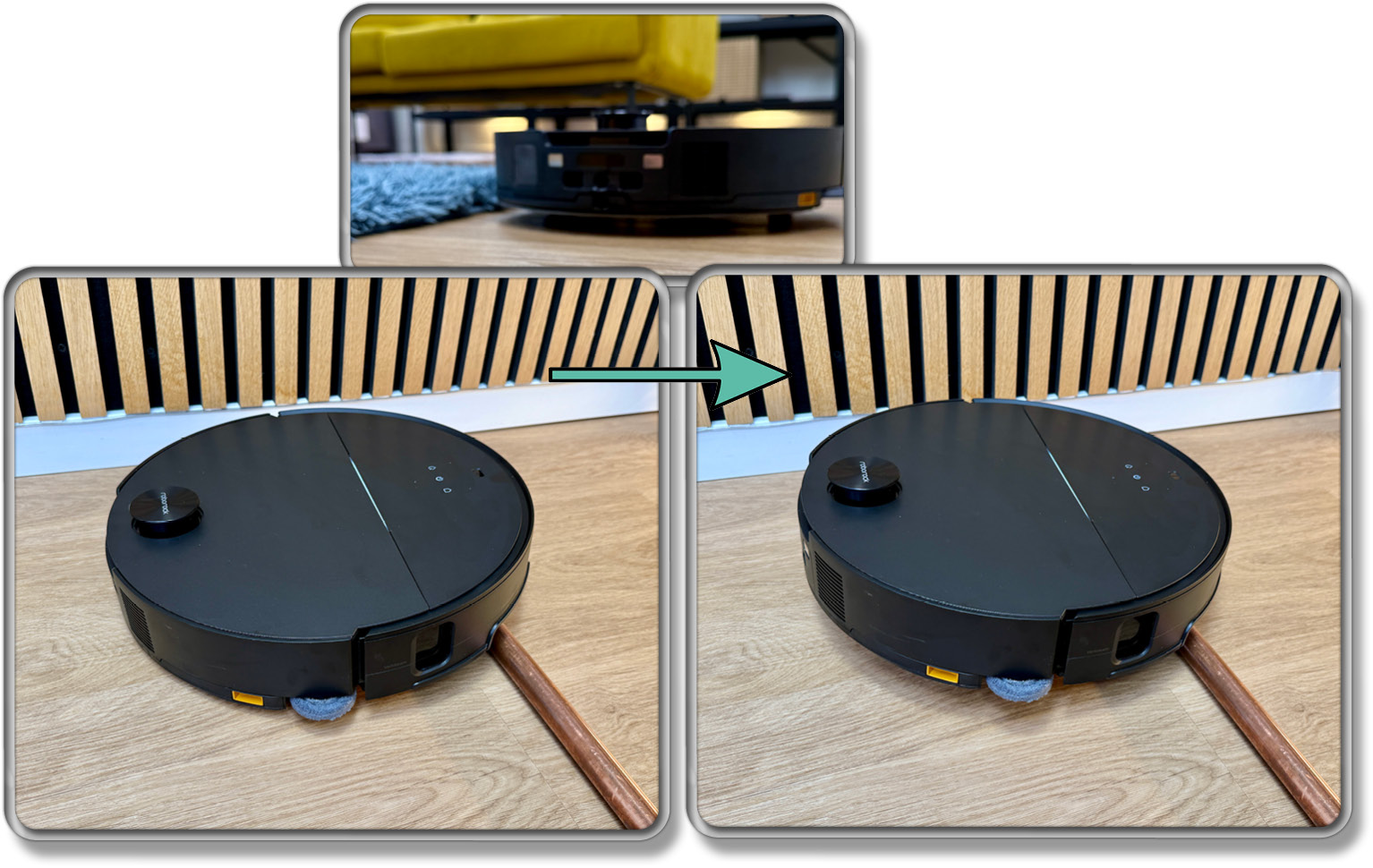 Der Roborock Saros 10 kann sein Chassis anheben um auf Teppichen zu reinigen