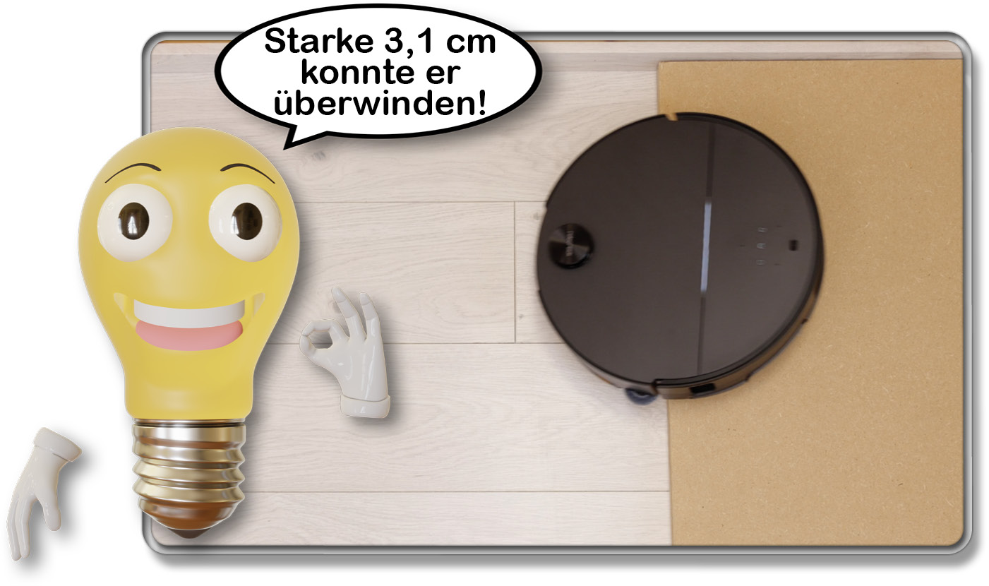 Der Roborock Saros 10 konnte im Test eine Steigung von 3,1 cm überwinden