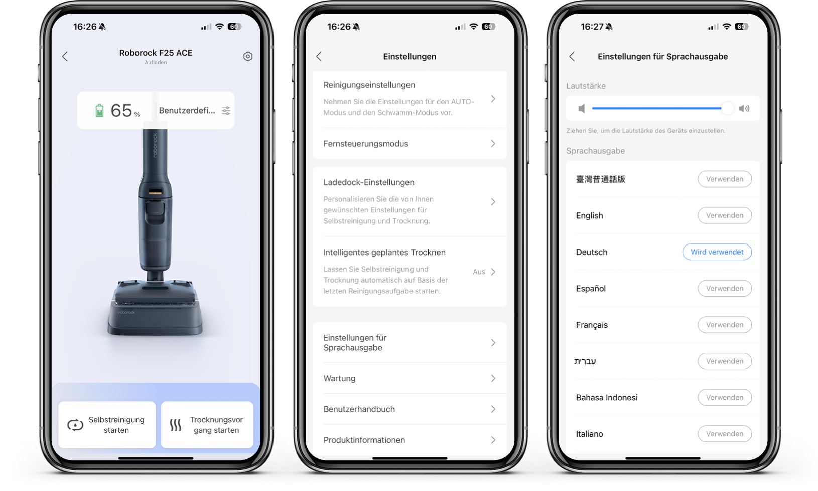 Die App des Roborock S25 ACE