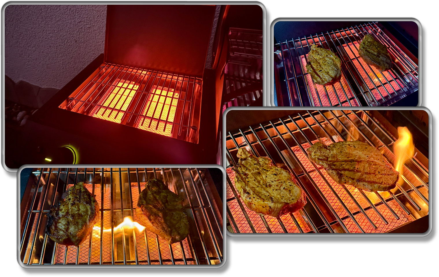 Die Hochtemperaturzone hat innerhalb kürzester Zeit eine tolle Kruste der Steaks erreicht