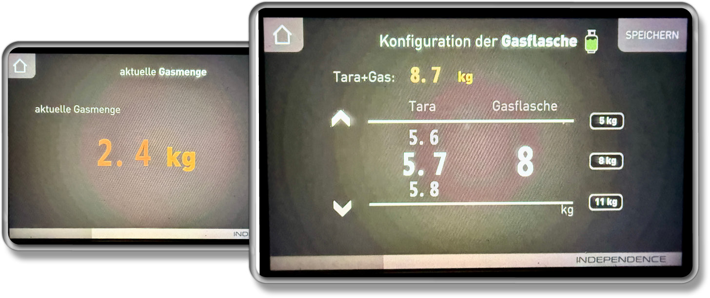 Die Kachel Gas zeigt stets die aktuelle Füllmenge in der Gasflasche an