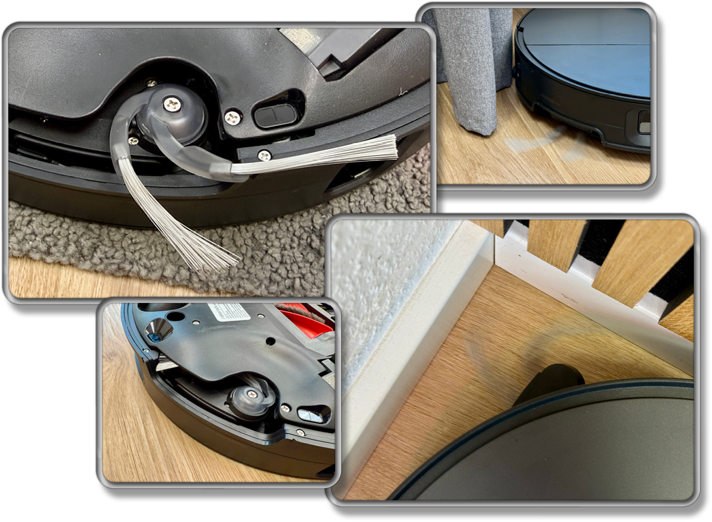 Die Seitenbürste des Roborock Saros 10 kann komplett angehoben und eingefahren werden