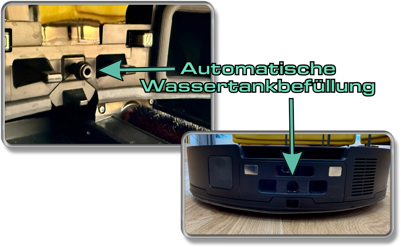 Die Station füllt den Wassertank im Saros 10 automatisch mit Wasser auf