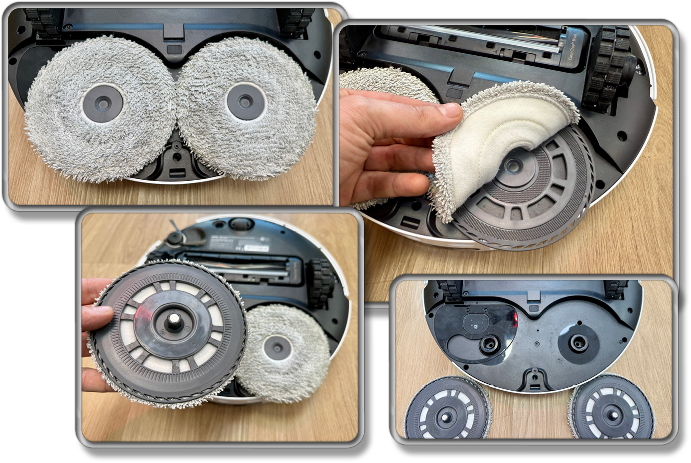 Die Wischmopps haften magnetisch und können via Klett auch abgezogen werden