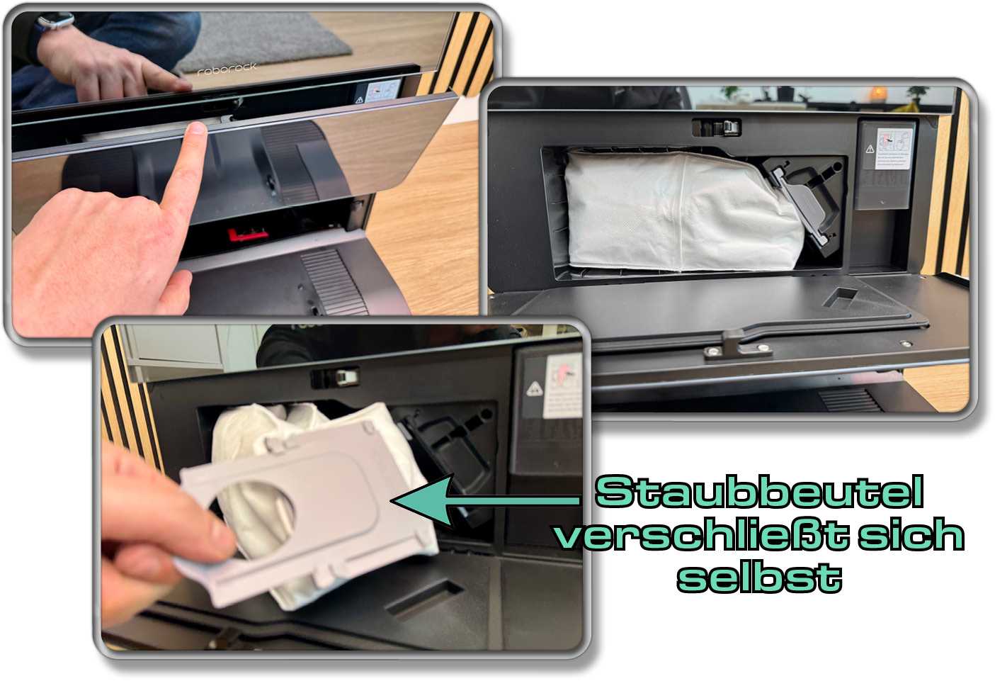 In diesen Staubbeutel gelangt der abgesagute Schmutz