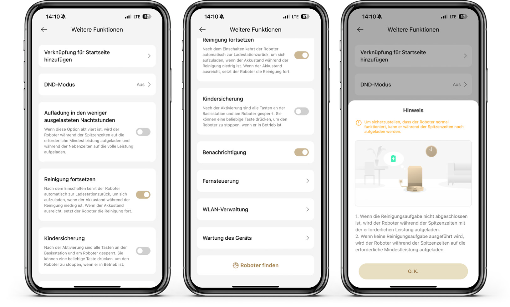 Mova P50 Pro Ultra - App - Robotereinstellungen