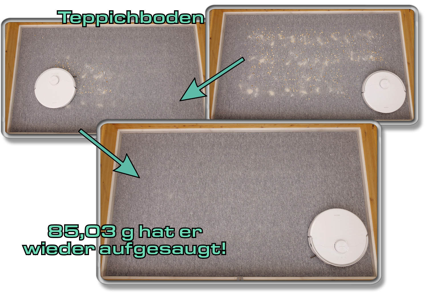 Mova P50 Pro Ultra - Die ermittelte Saugleistung auf Teppichboden