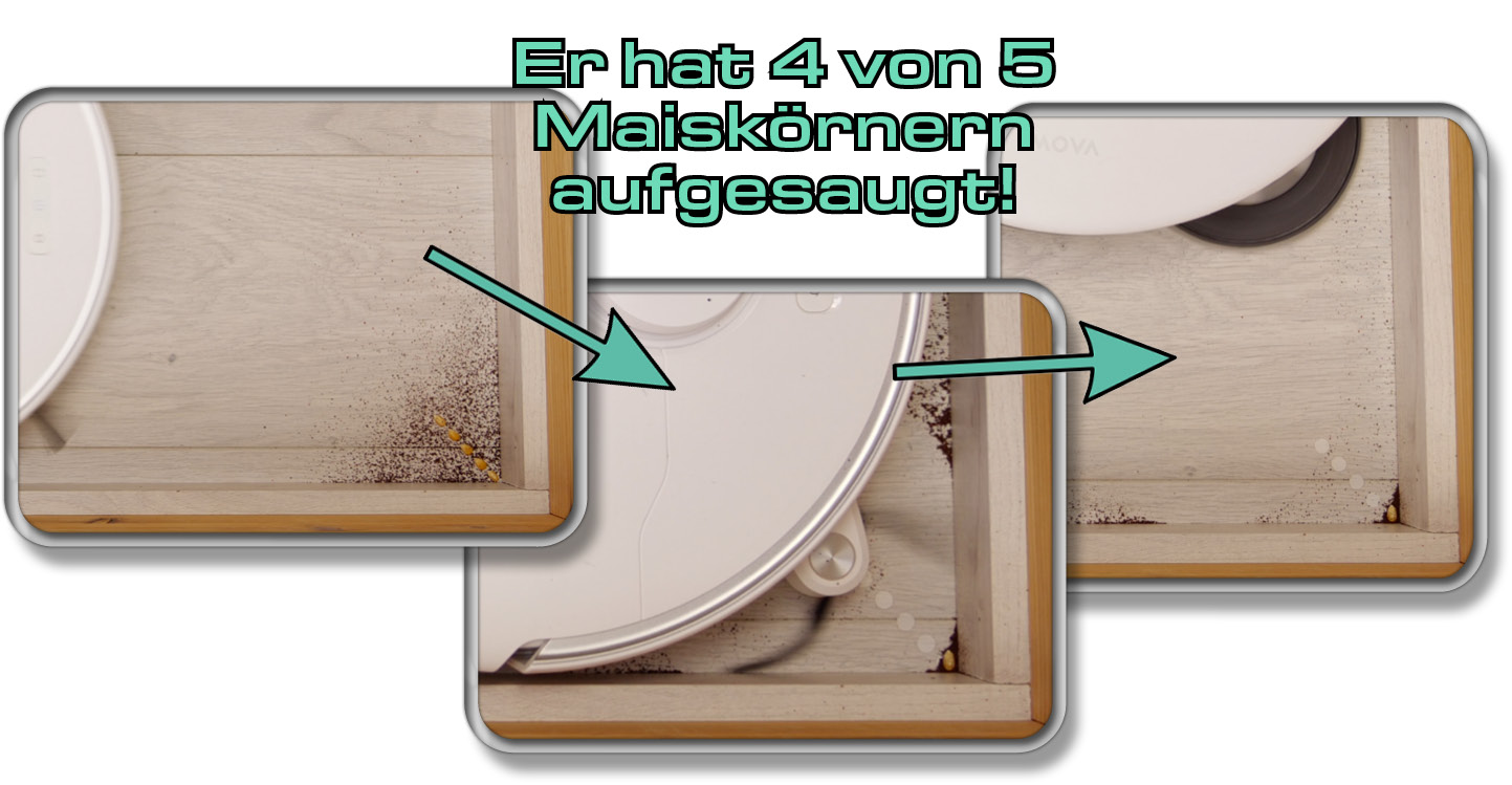 Mova P50 Pro Ultra - Die ermittelte Saugleistung in Ecken