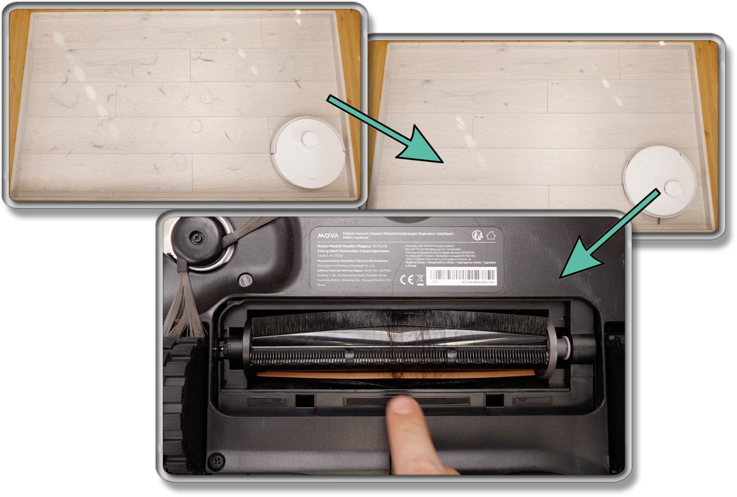 Mova P50 Pro Ultra - Die ermittelte Saugleistung in Ecken