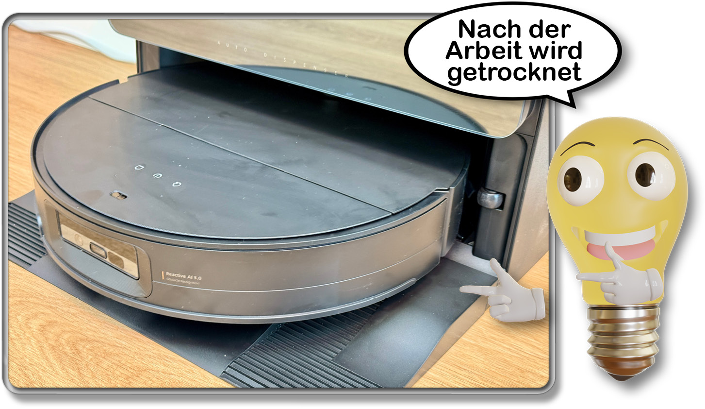 Nach der Moppwäsche trocknet die Station den Wischmopp des Roborock Saros 10