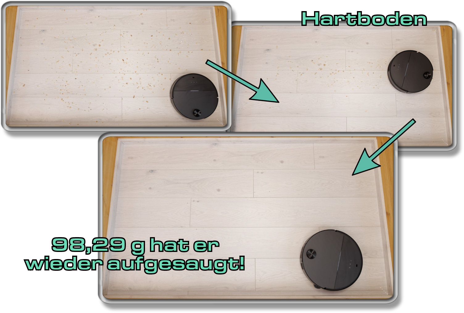 Roborock Saros 10 - Die ermittelte Saugleistung auf Hartboden