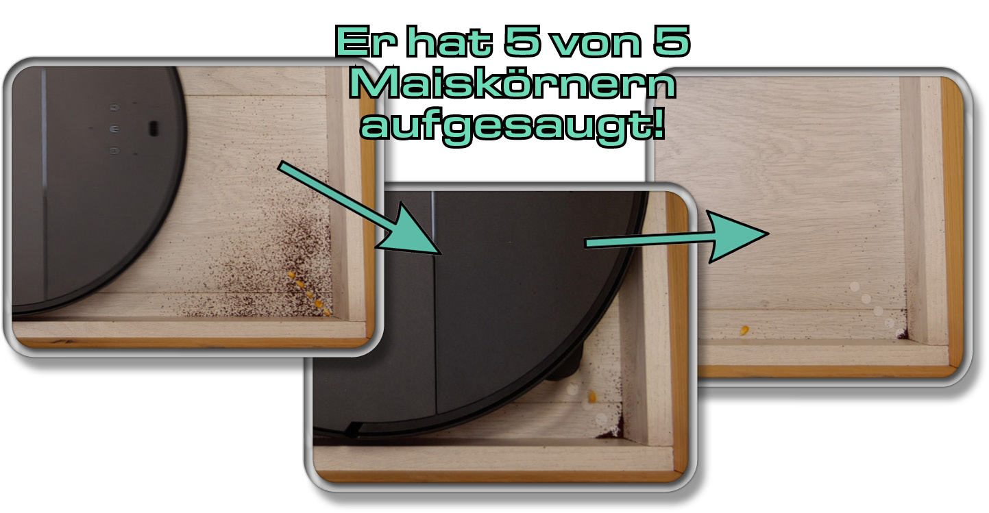 Roborock Saros 10 - Die ermittelte Saugleistung in Ecken