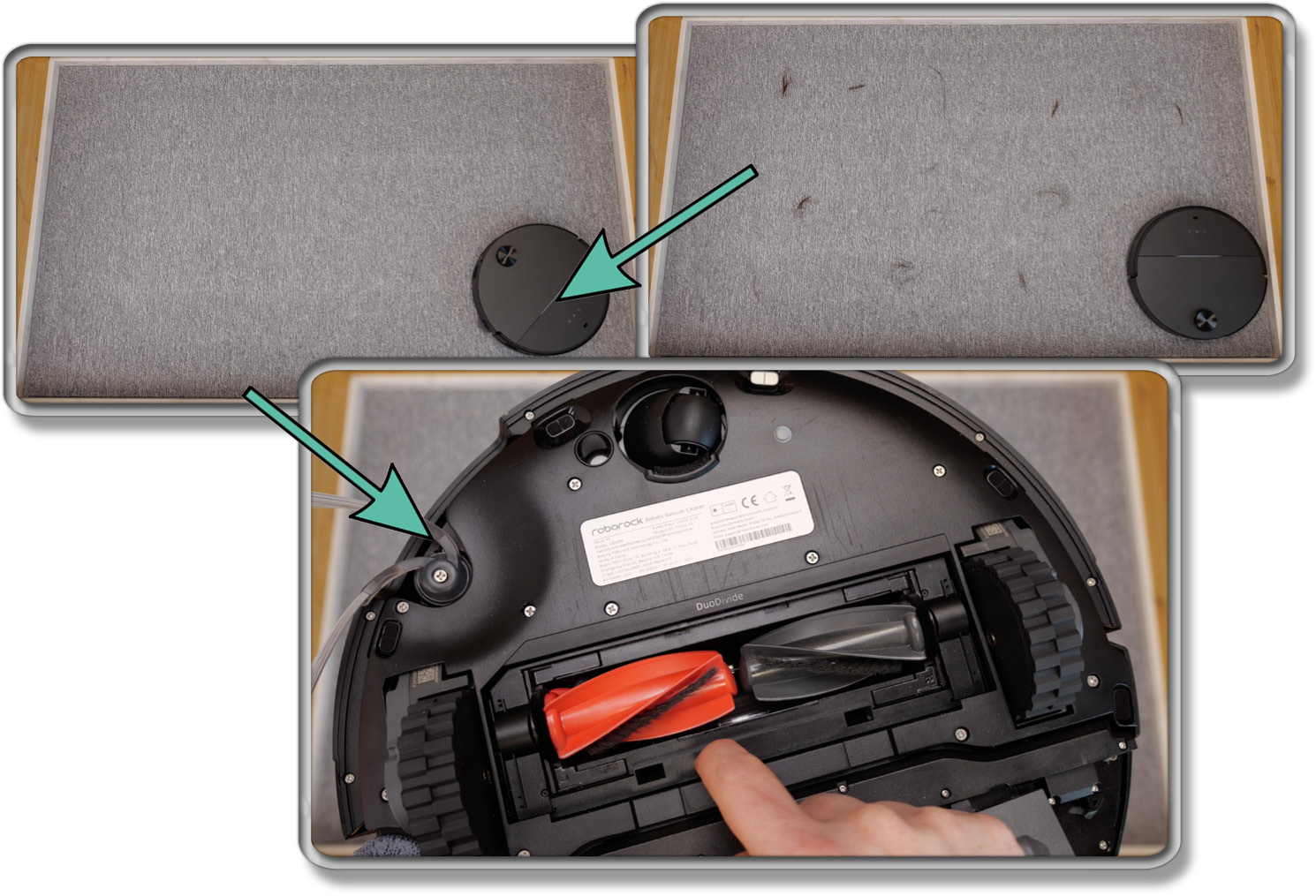 Roborock Saros 10 - Die ermittelte Saugleistung mit Haaren auf Teppichboden