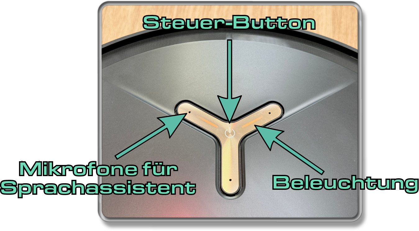 Auf der Oberseite befindet sich eine einzige Taste, über die man den ECOVACS DEEBOT T50 MAX PRO OMNI manuell steuern kann