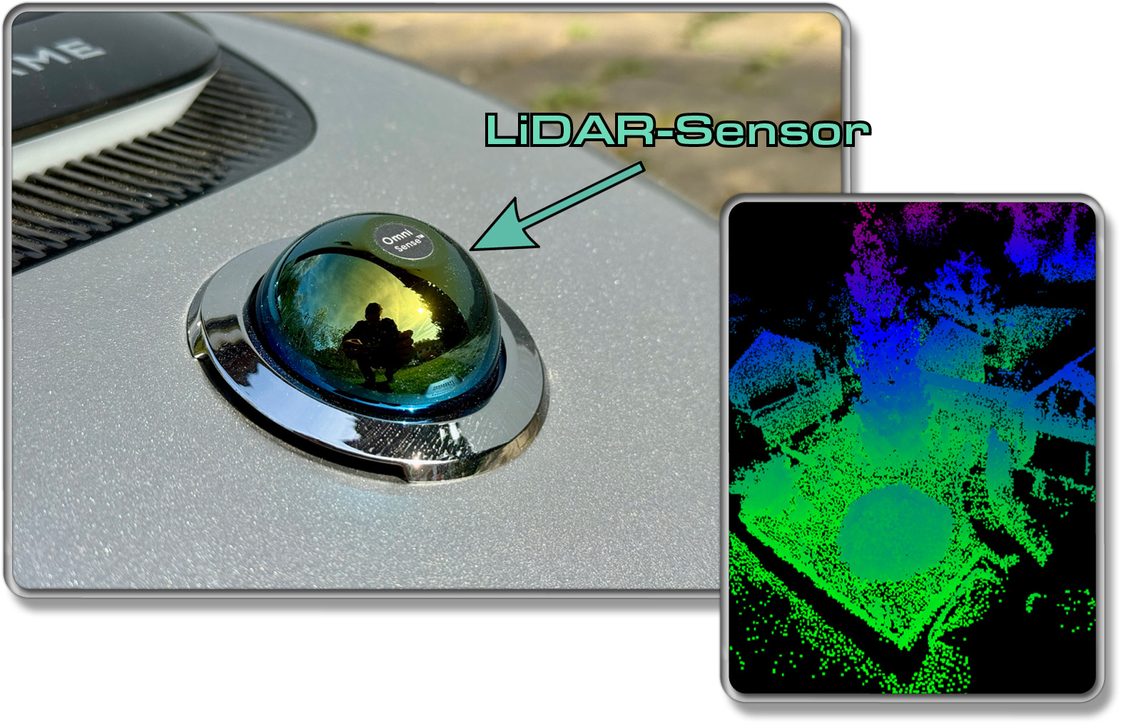 Das ist der LiDAR-Sensor, der für die kabellose Navigation da ist