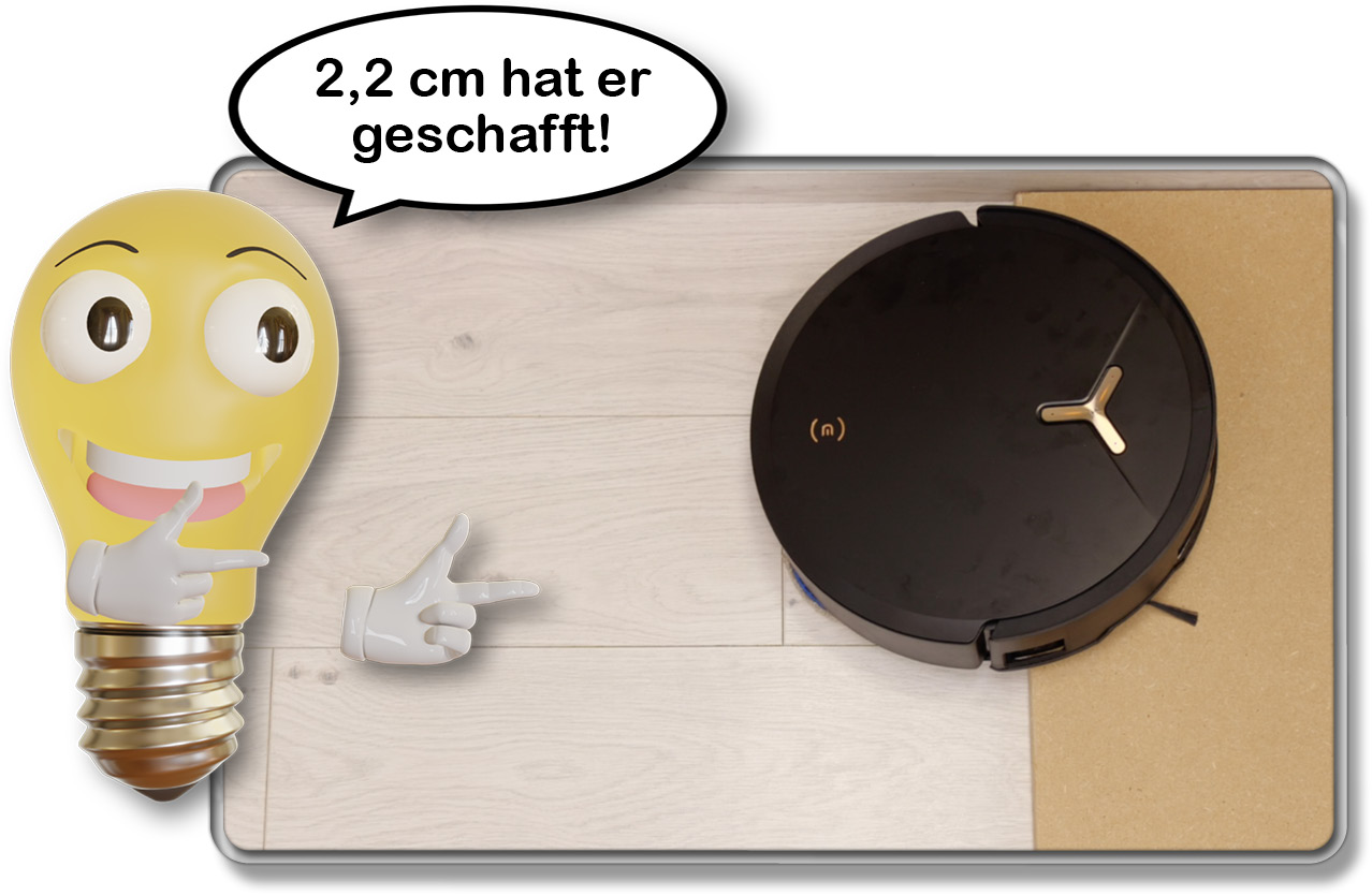 Der ECOVACS DEEBOT T50 MAX PRO OMNI hat eine scharfe Kante mit einer Höhe von 2,2 cm überwunden