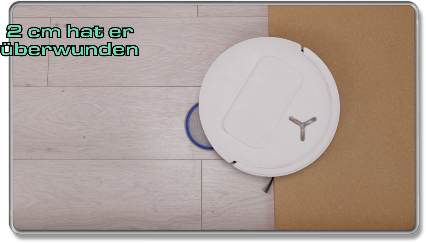 Der ECOVACS DEEBOT T50 OMNI kann 2 cm hohe Kanten überwinden