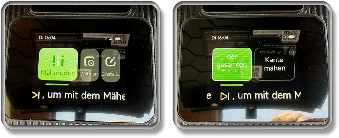 Der Mähmodus über das Display des Dreame A2