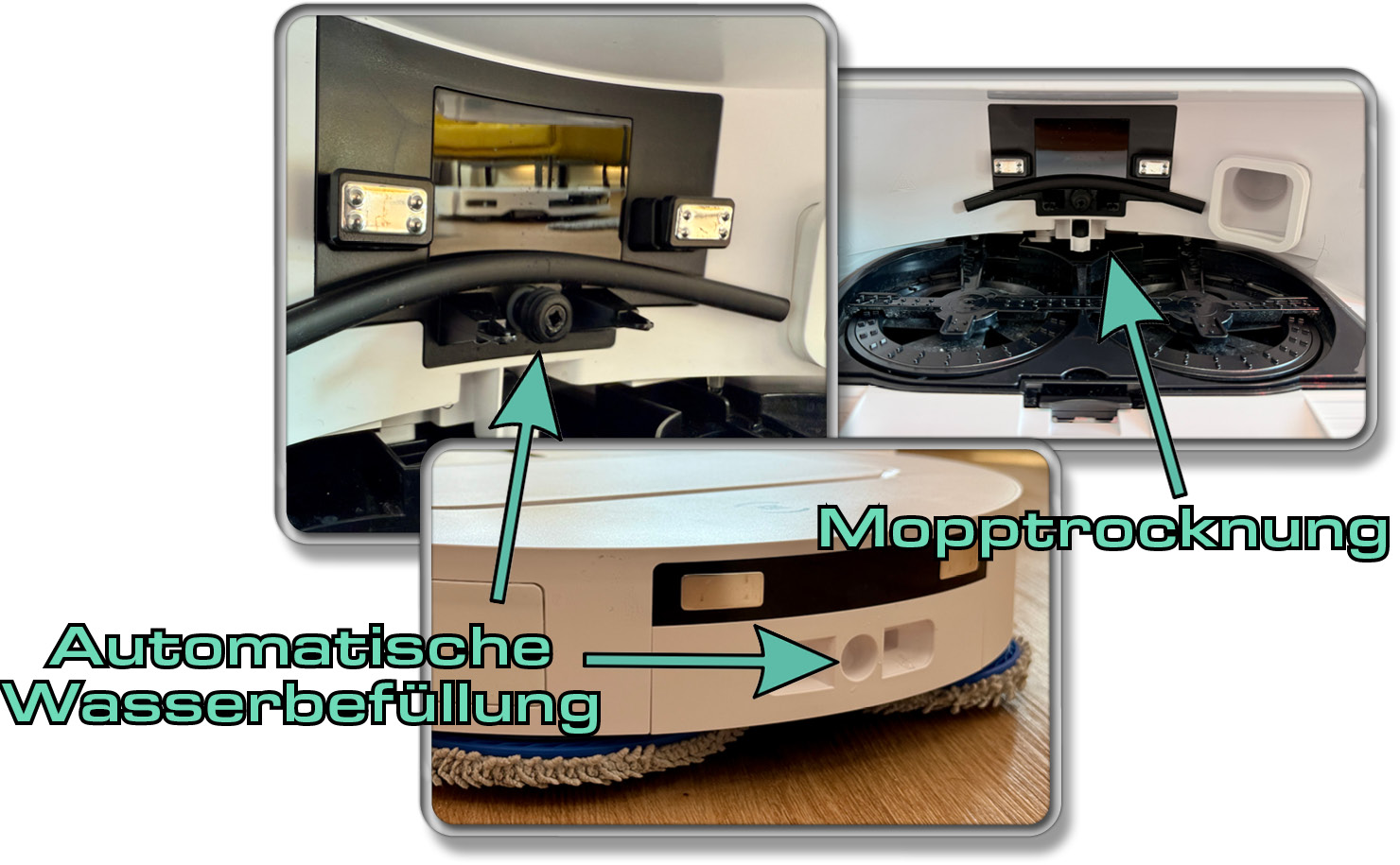 Der Wassertank des Saugroboters wird automatisch befüllt und die Wischmopps getrocknet