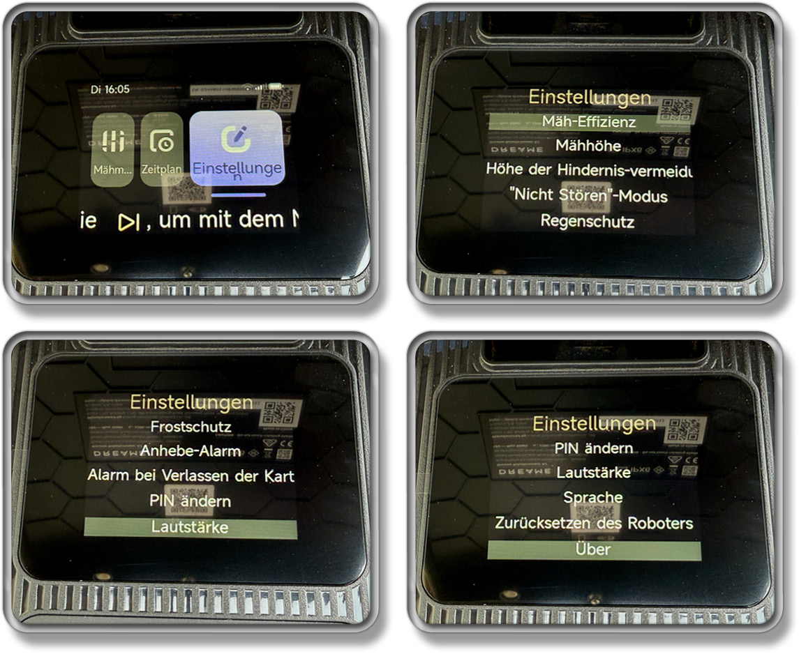 Die Einstellungen über das Display des Dreame A2