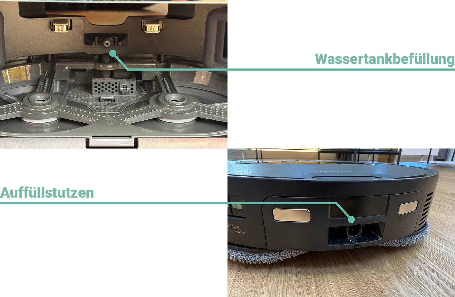 Die Station füllt den Roborock Saros Z70 automatisch mit warmen Wasser auf