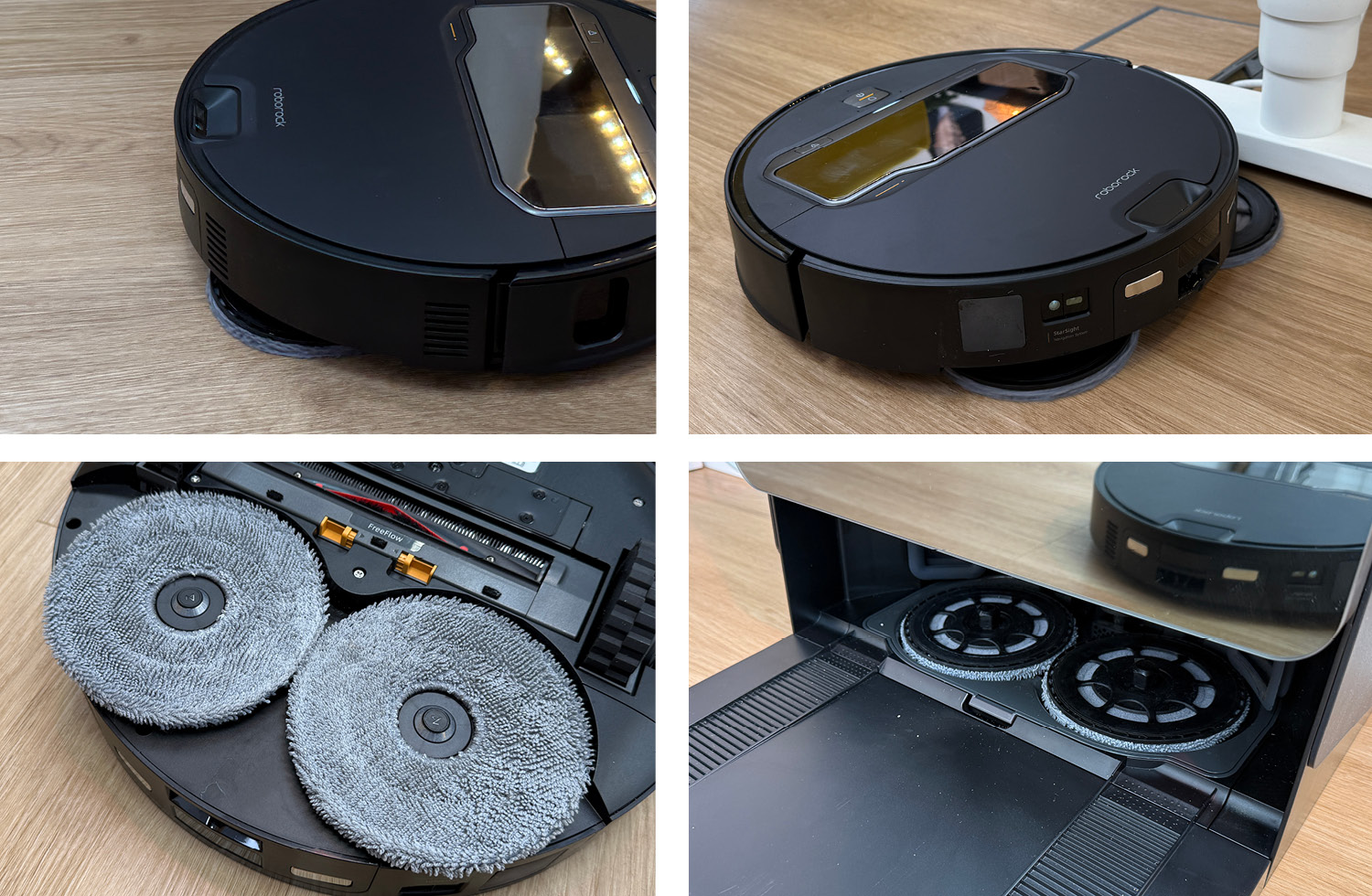 Die Wischmopps des Roborock Saros Z70 rotieren, können angehoben, abgelegt oder ausgefahren werden.