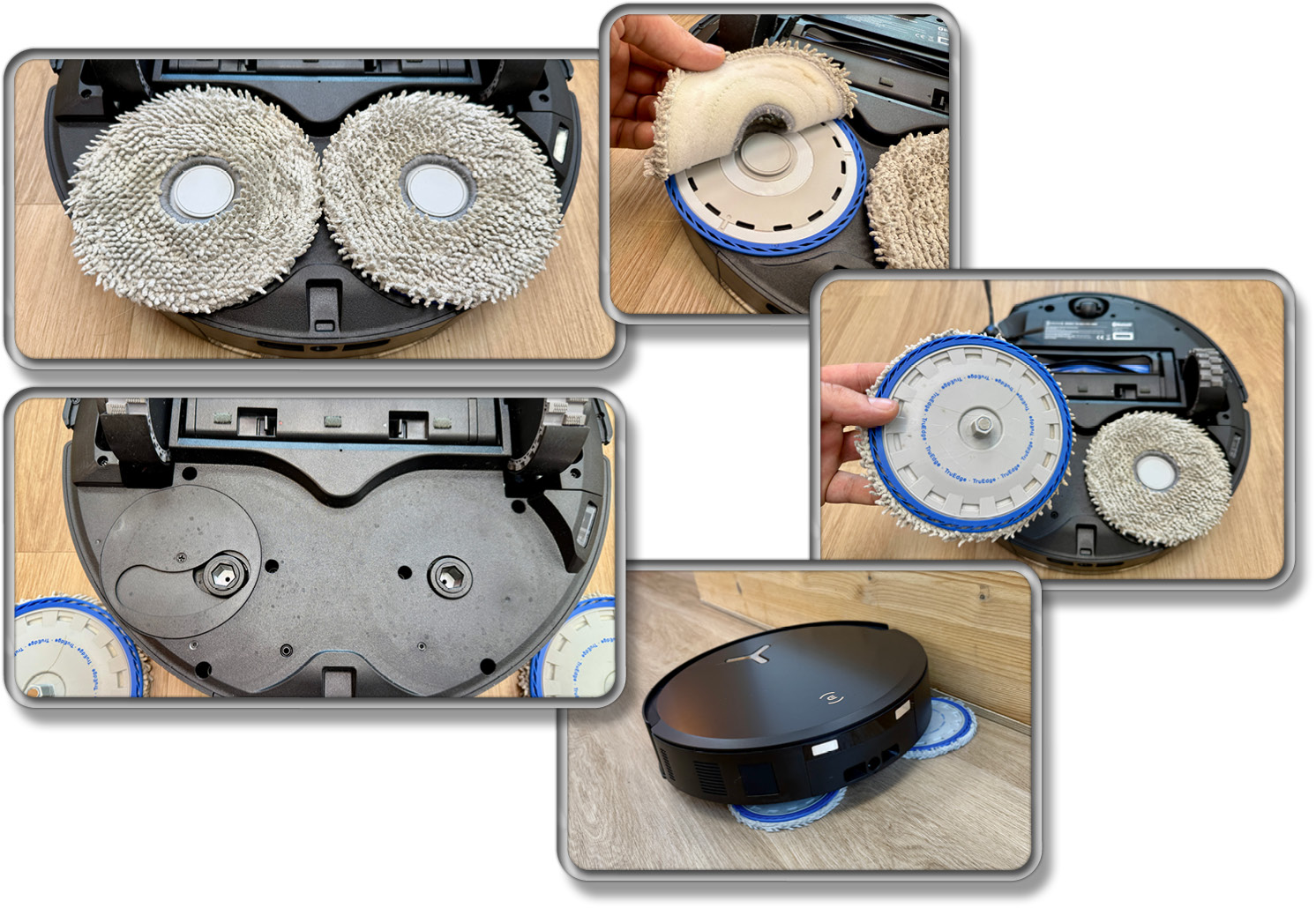 Die Wischmopps haften magnetisch und per klett und lassen sich so einfach abnehmen