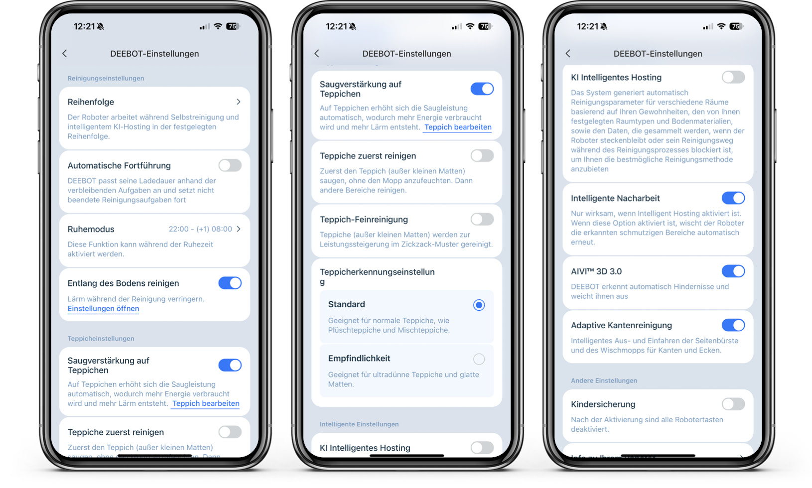 ECOVACS DEEBOT T50 MAX PRO OMNI - App - Robotereinstellungen
