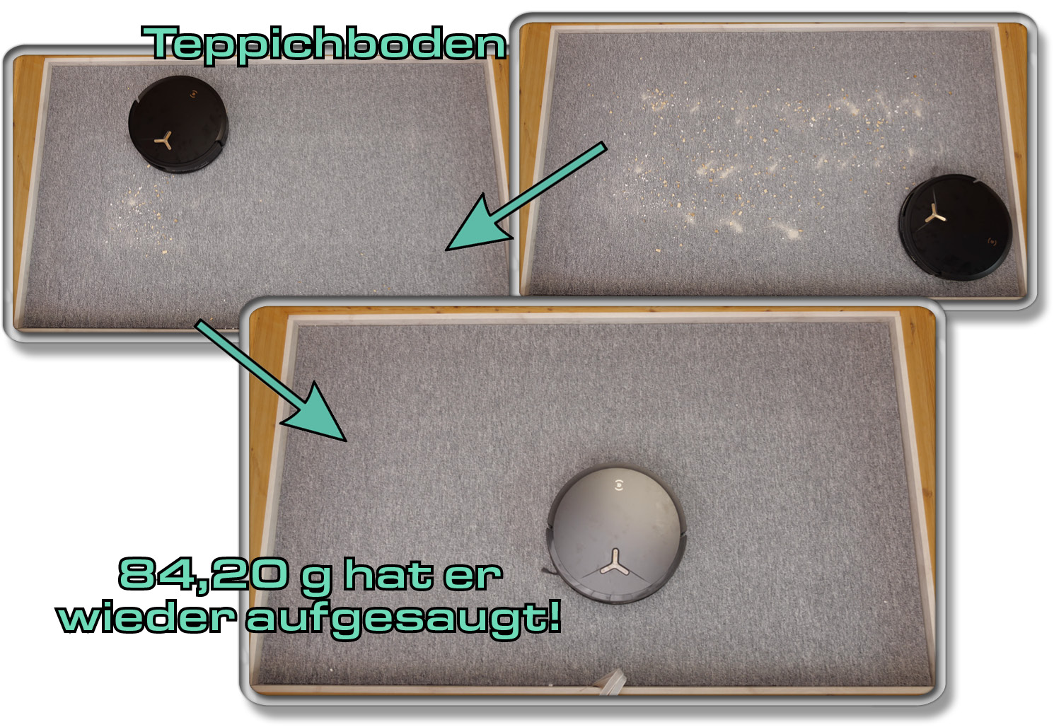 ECOVACS DEEBOT T50 MAX PRO OMNI - Die ermittelte Saugleistung auf Teppichboden