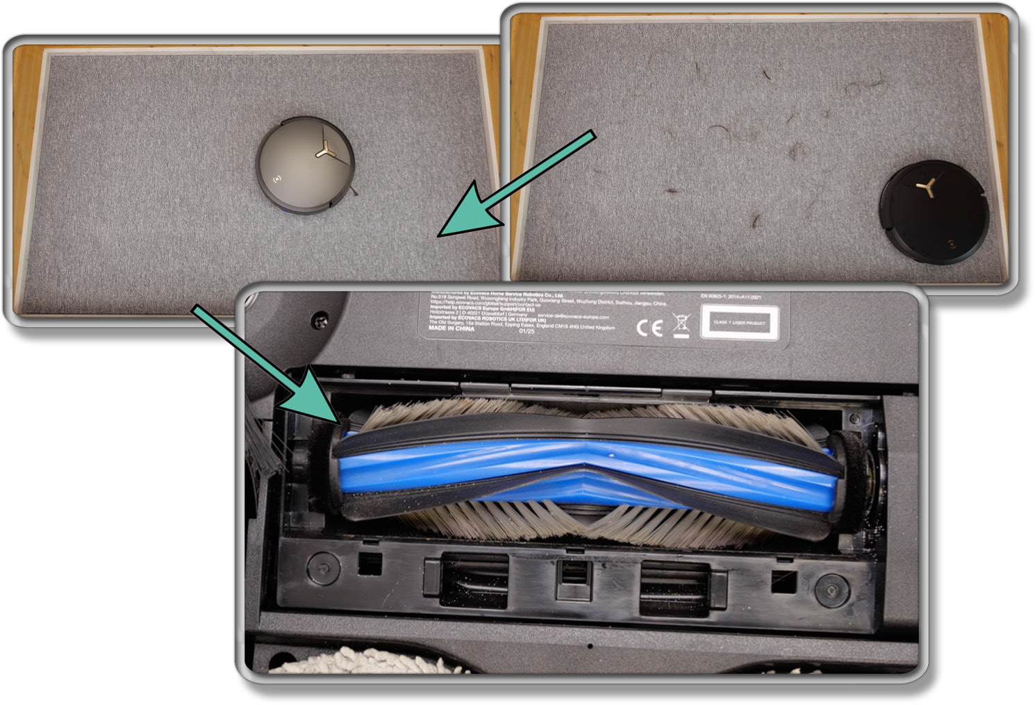 ECOVACS DEEBOT T50 MAX PRO OMNI - Die ermittelte Saugleistung von Haaren auf Teppichboden