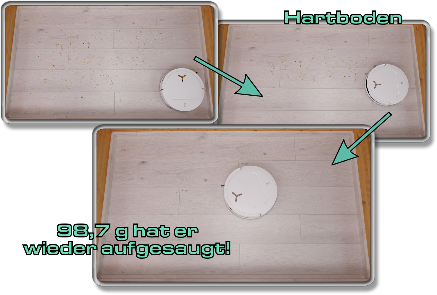 ECOVACS DEEBOT T50 OMNI - Die ermittelte Saugleistung auf Hartboden