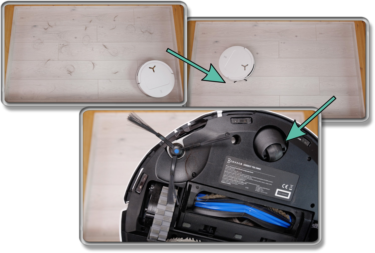 ECOVACS DEEBOT T50 OMNI - Die ermittelte Saugleistung von Haaren auf Hartboden