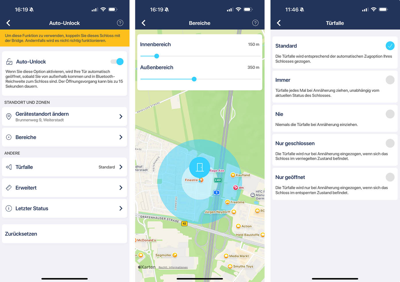 Hier seht ihr die Einstellungen zum Auto-Unlock des Tedee Go2