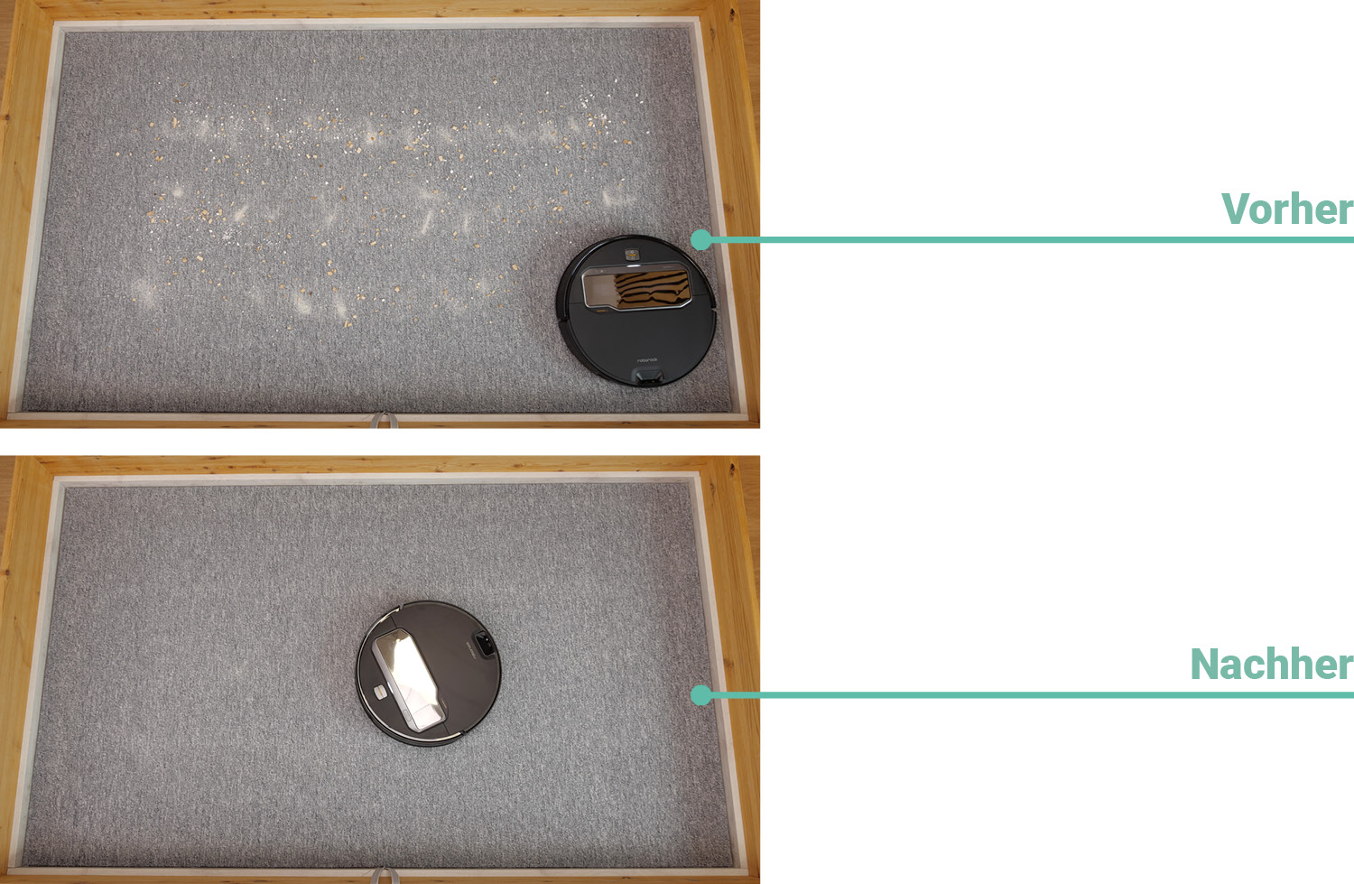 Roborock Saros Z 70 - Die ermittelte Saugleistung auf Teppichboden