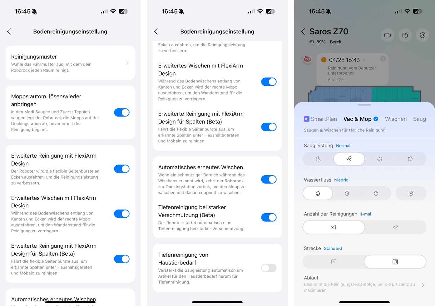 Roborock Saros Z70 - App - Bodenreinigung