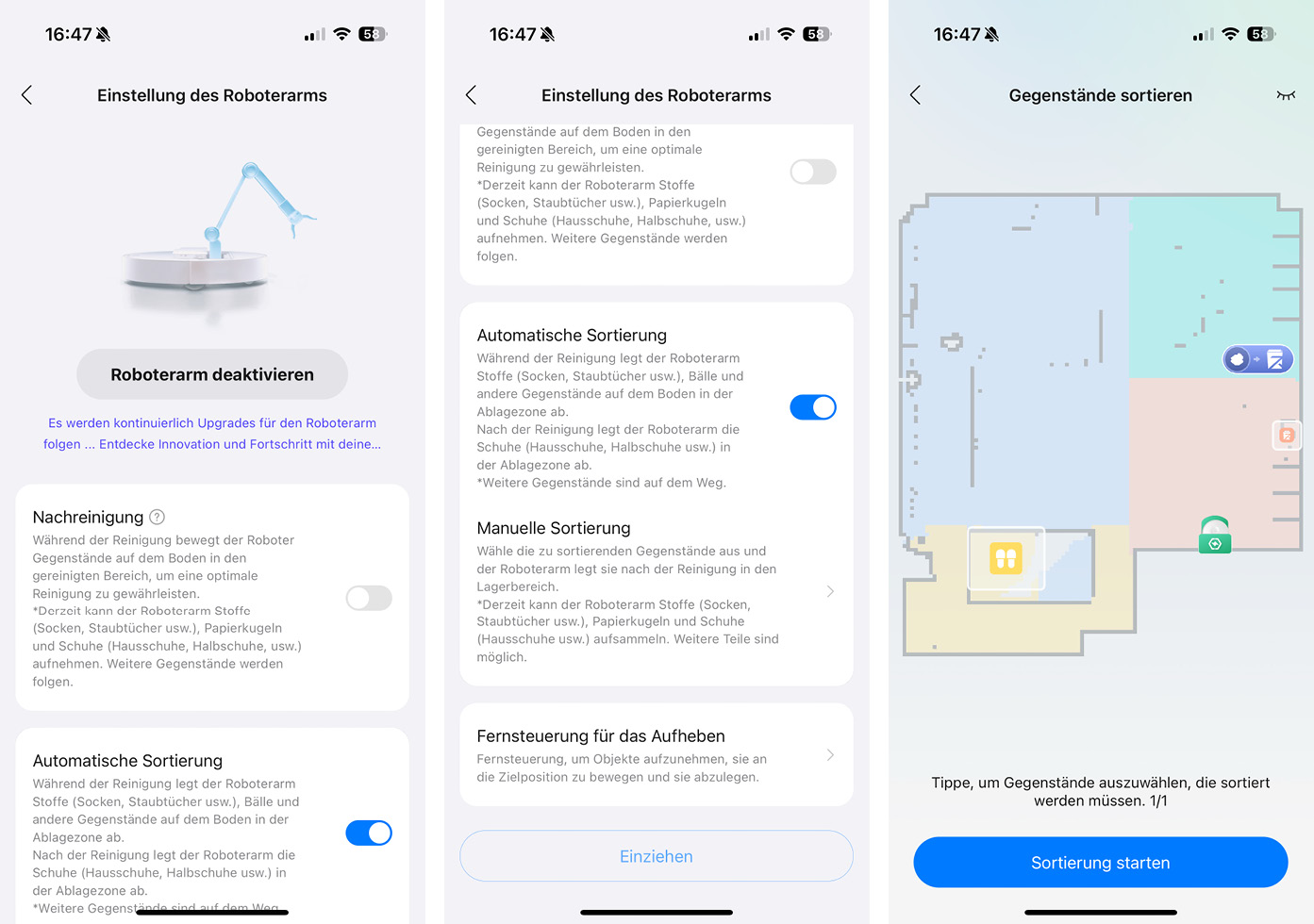 Roborock Saros Z70 - App - Roboterarm