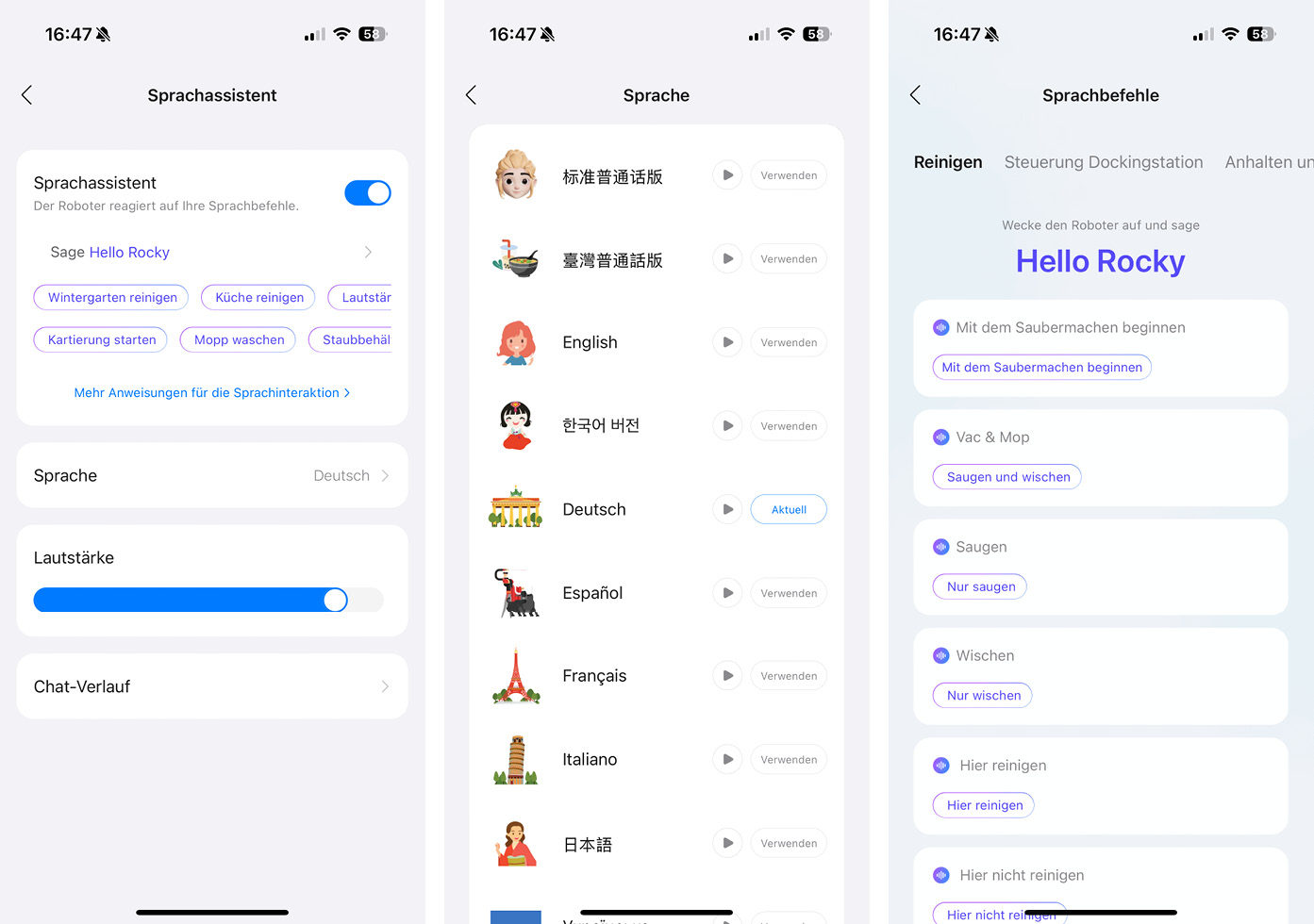 Roborock Saros Z70 - App - Sprachassistent Rocky