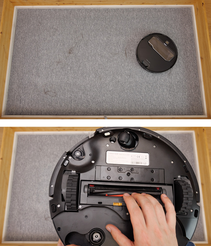 Roborock Saros Z70 - Die ermittelte Saugleistung von Haaren auf Teppichboden