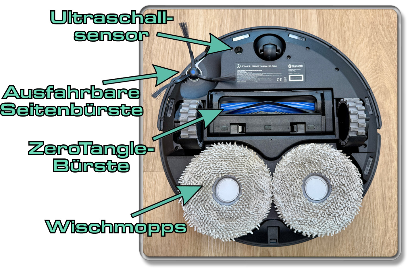 So sieht die Unterseite des ECOVACS DEEBOT T50 MAX PRO OMNI aus