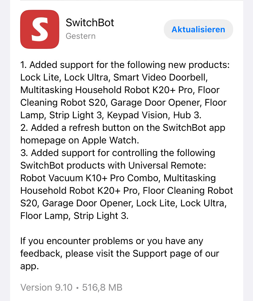 SwitchBot App-Update
