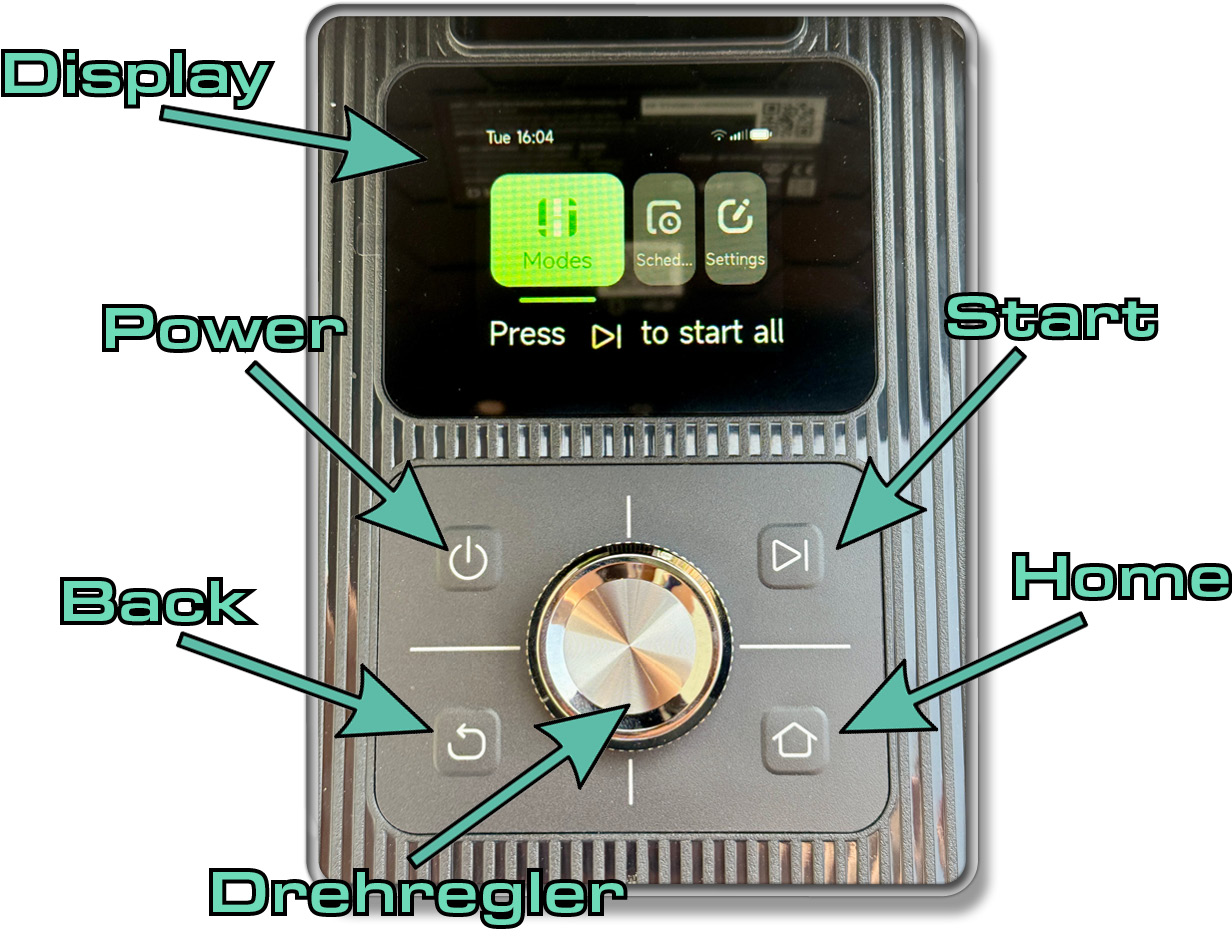 Über dieses Steuerelement kann der Dreame A2 gesteuert werden