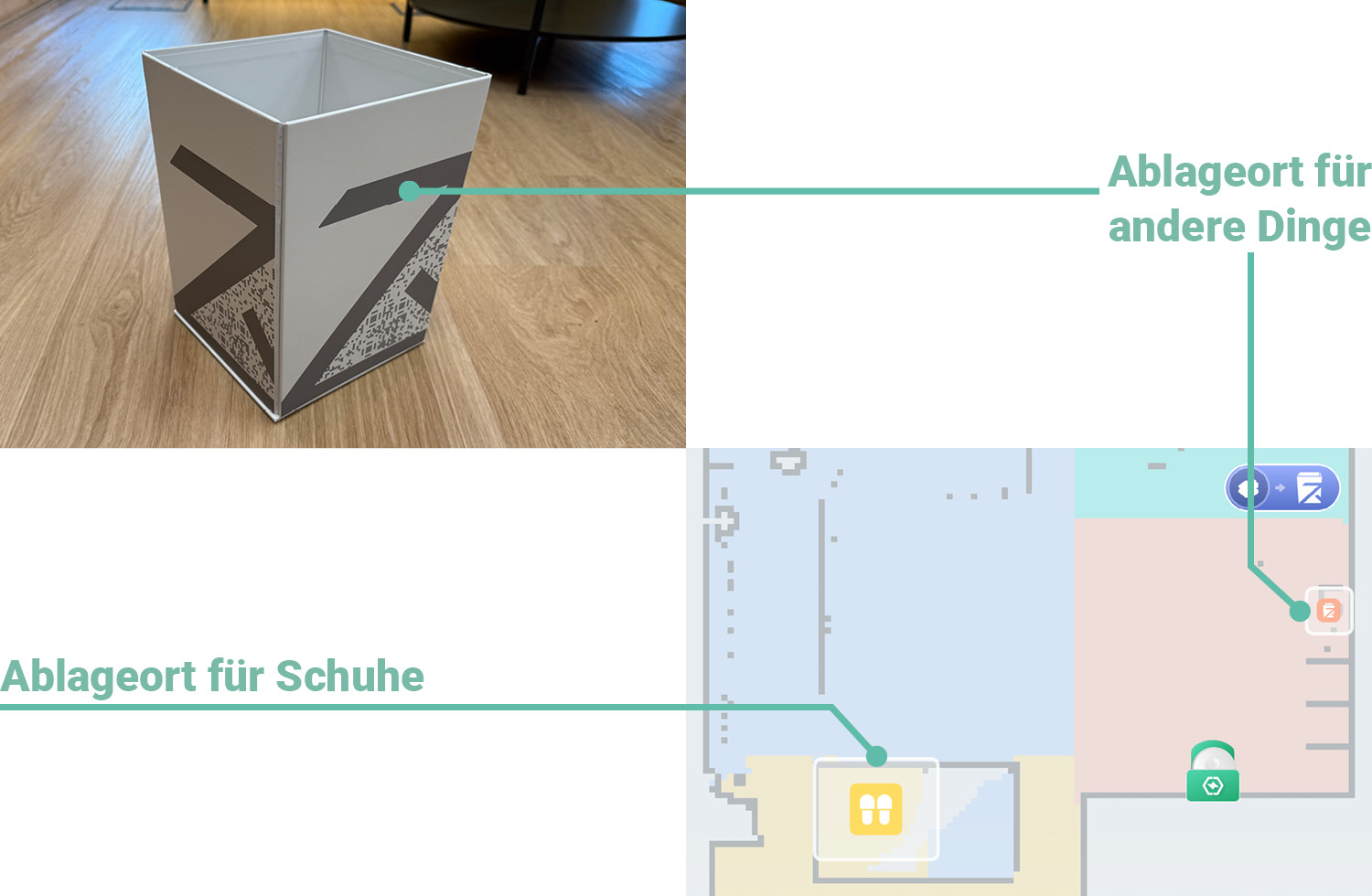 Vor dem Beginn der Arbeit mit dem Greifarm, müssen Ablageorte eingestellt werden