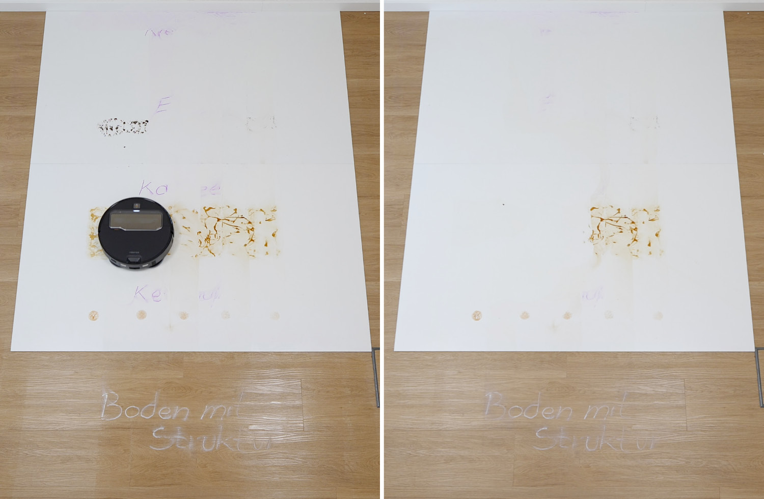 Während und nach dem Aufwischen der Verschmutzung