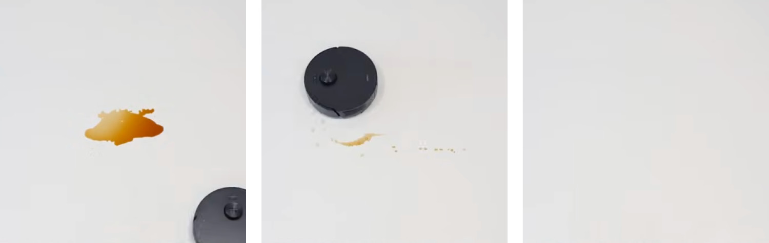 Auch den ausgeschütteten Kaffeefleck konnte der Mova Z50 Ultra mit angehobenen Bürsten reinigen