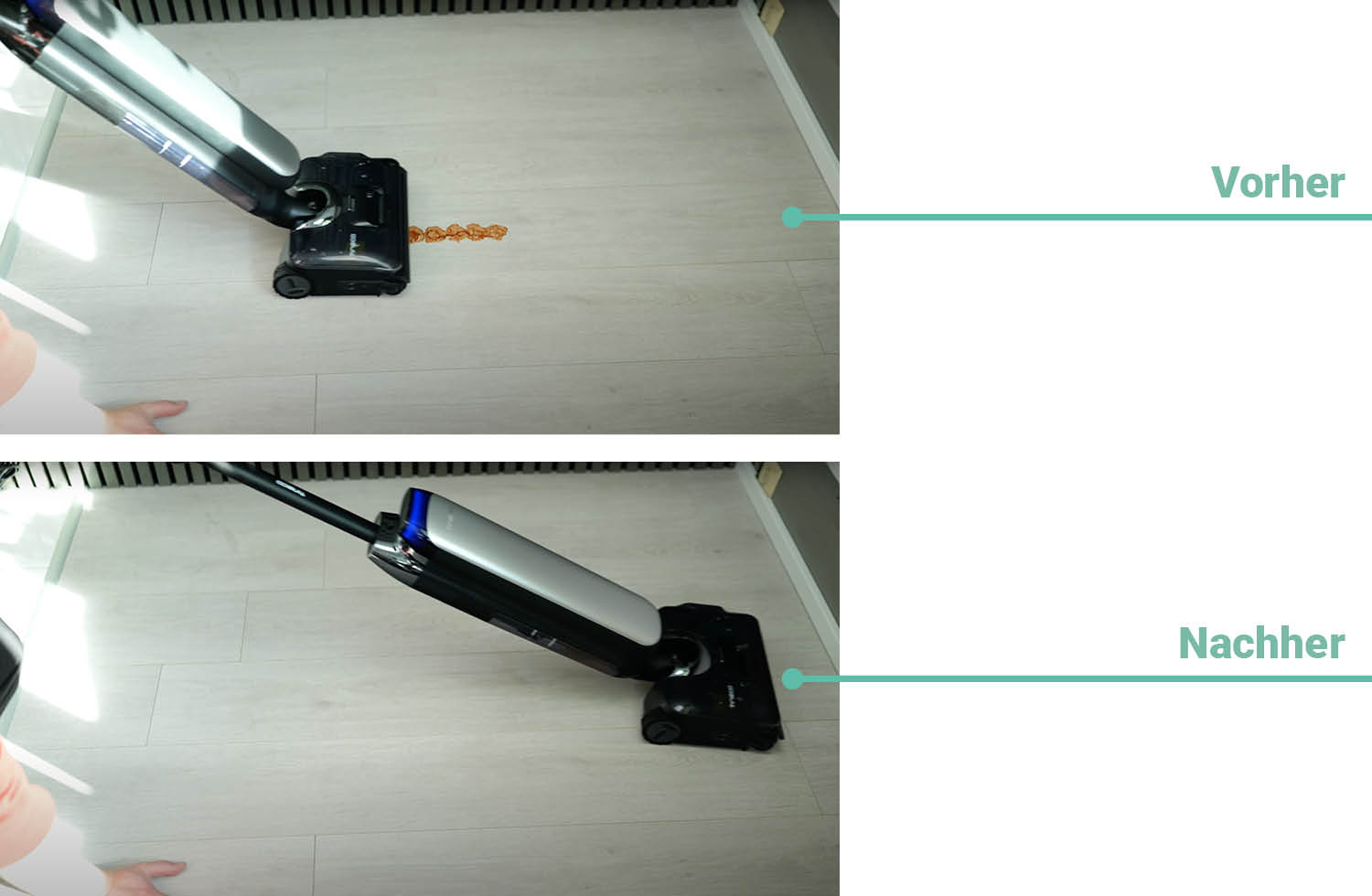 Das Reinigungsergebnis des Tineco One Floor S9 Artist bei trockenem Ketchup