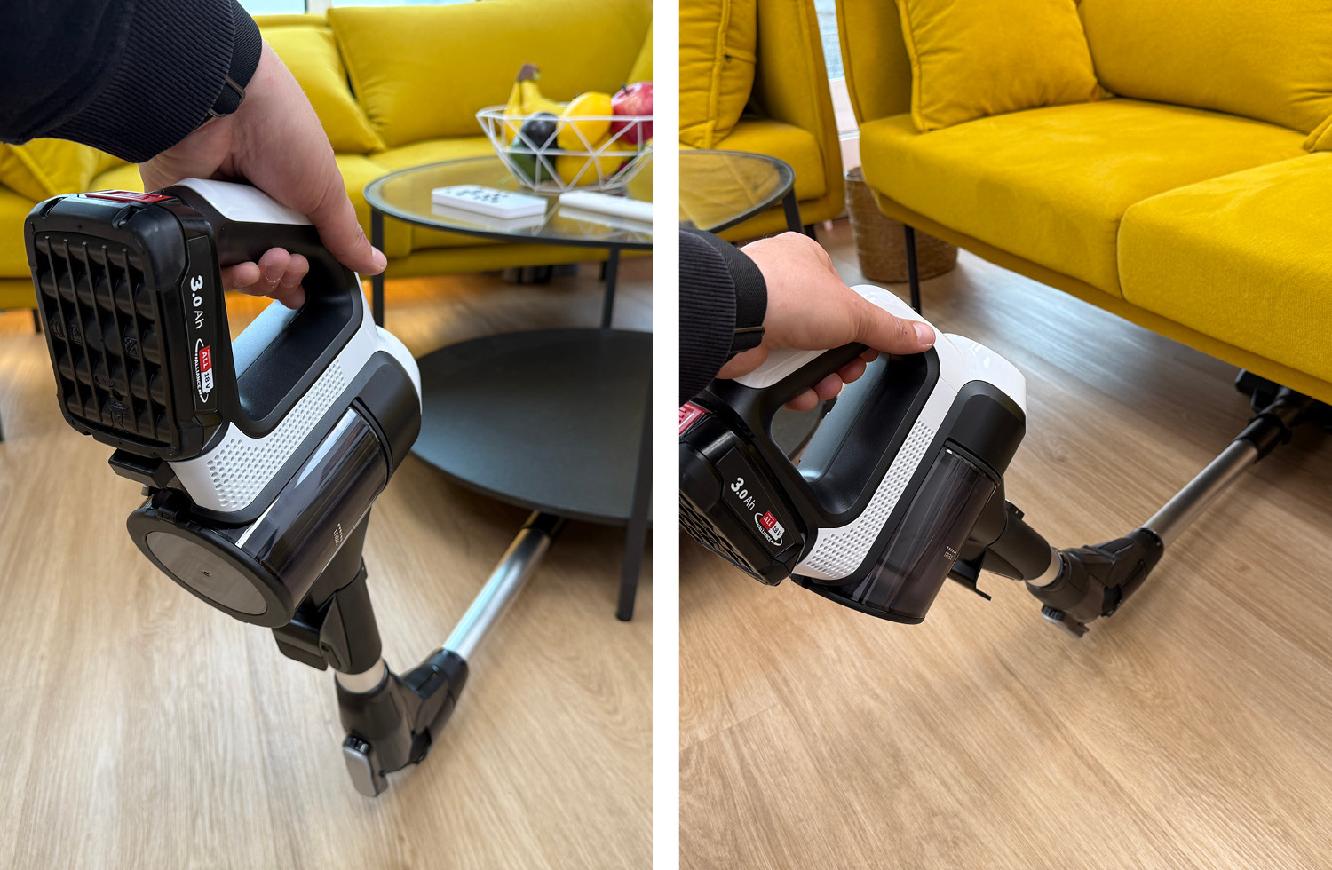 Das Rohr des Bosch Unlimited 7 ProHygienic Aqua ist per Tastendruck knickbar