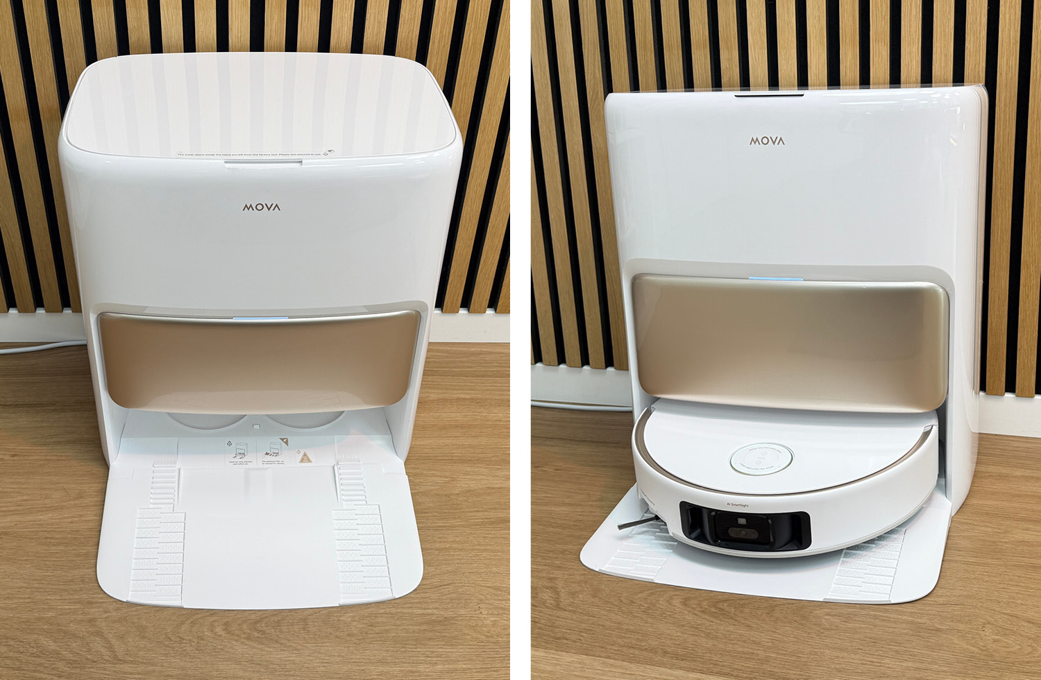 Das ist die ebenso gut verarbeitete Reinigungsstation des Mova V50 Ultra Complete