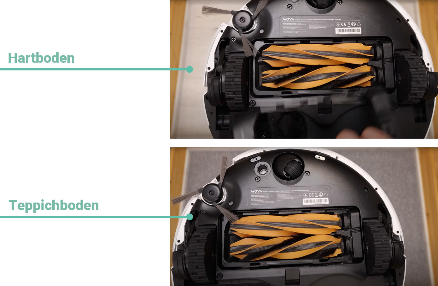 Der Mova V50 Ultra Complete konnte auf beiden Böden alle Haare restlos einsaugen