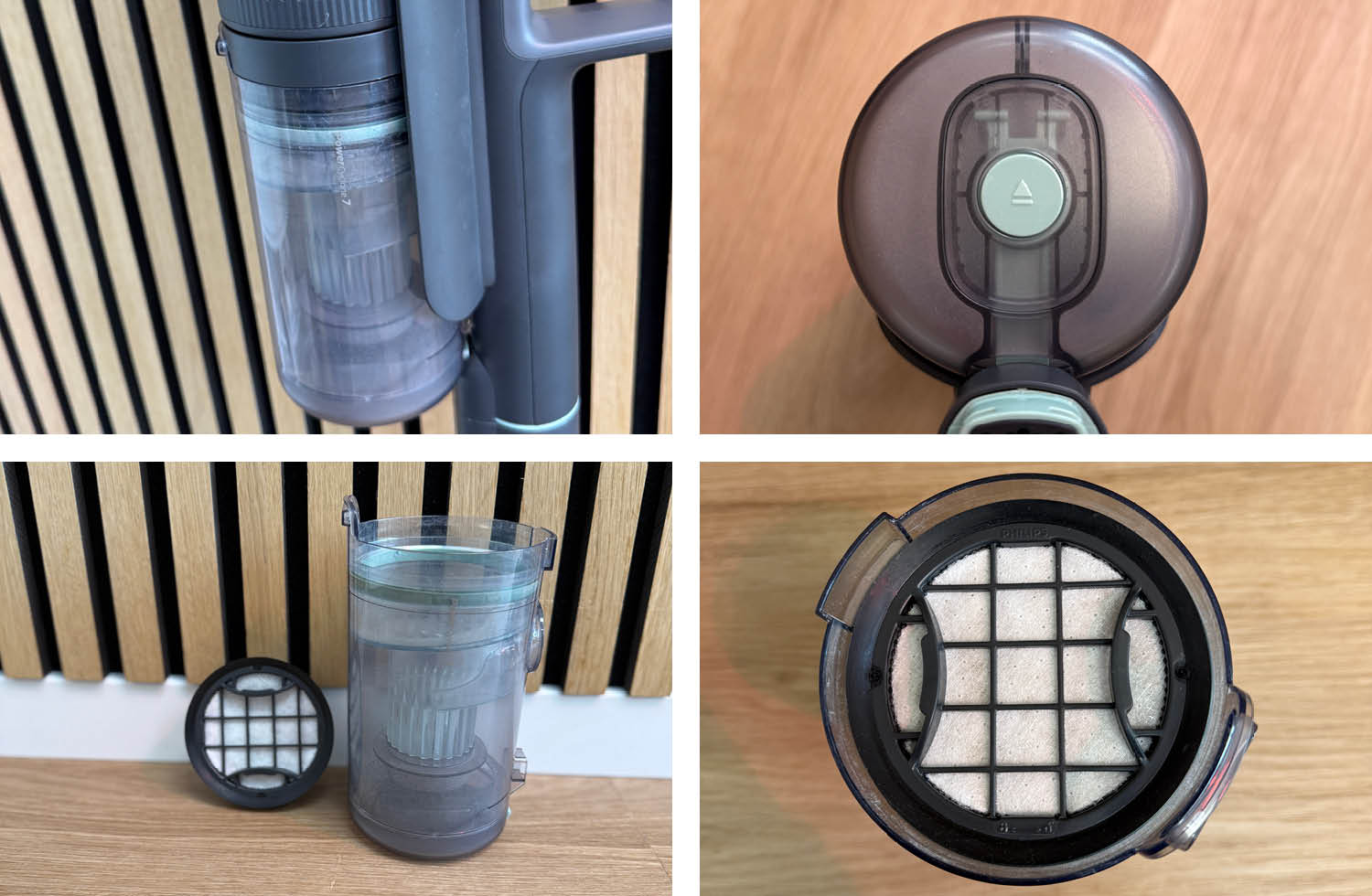 Der Staubauffangbehälter des Philips AquaTrio 7000 Cordless